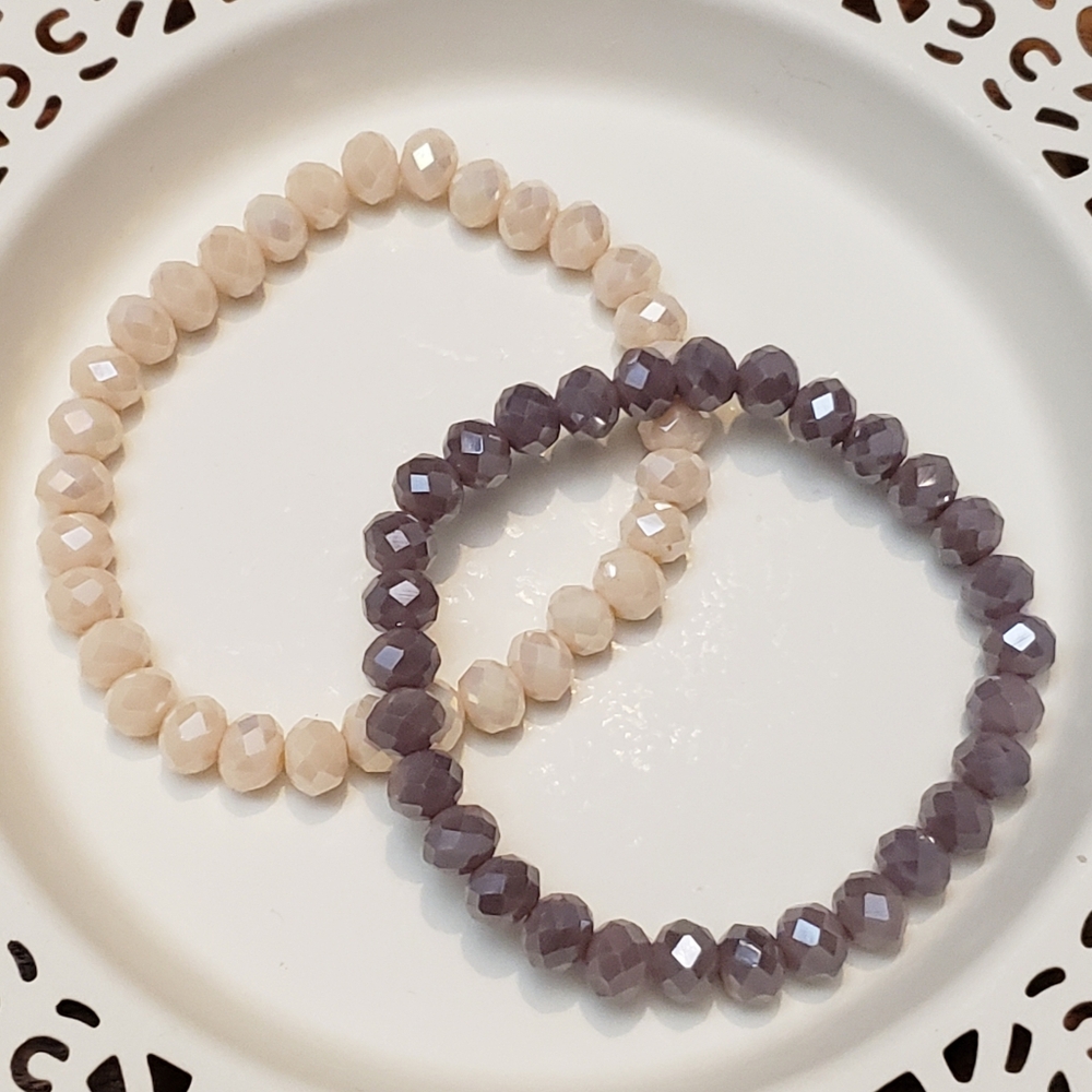 Two Stretchy Beaded Bracelets Baby Pink and Lavender